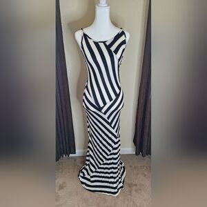 Monteau Black and White Diagonal Striped Maxi Dress